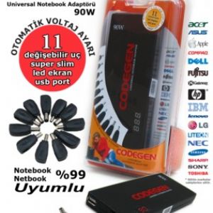CODEGEN 90W 11P�N LEDL� USB PORT UNIVERSAL NOTEBOOK ADAPT�R�